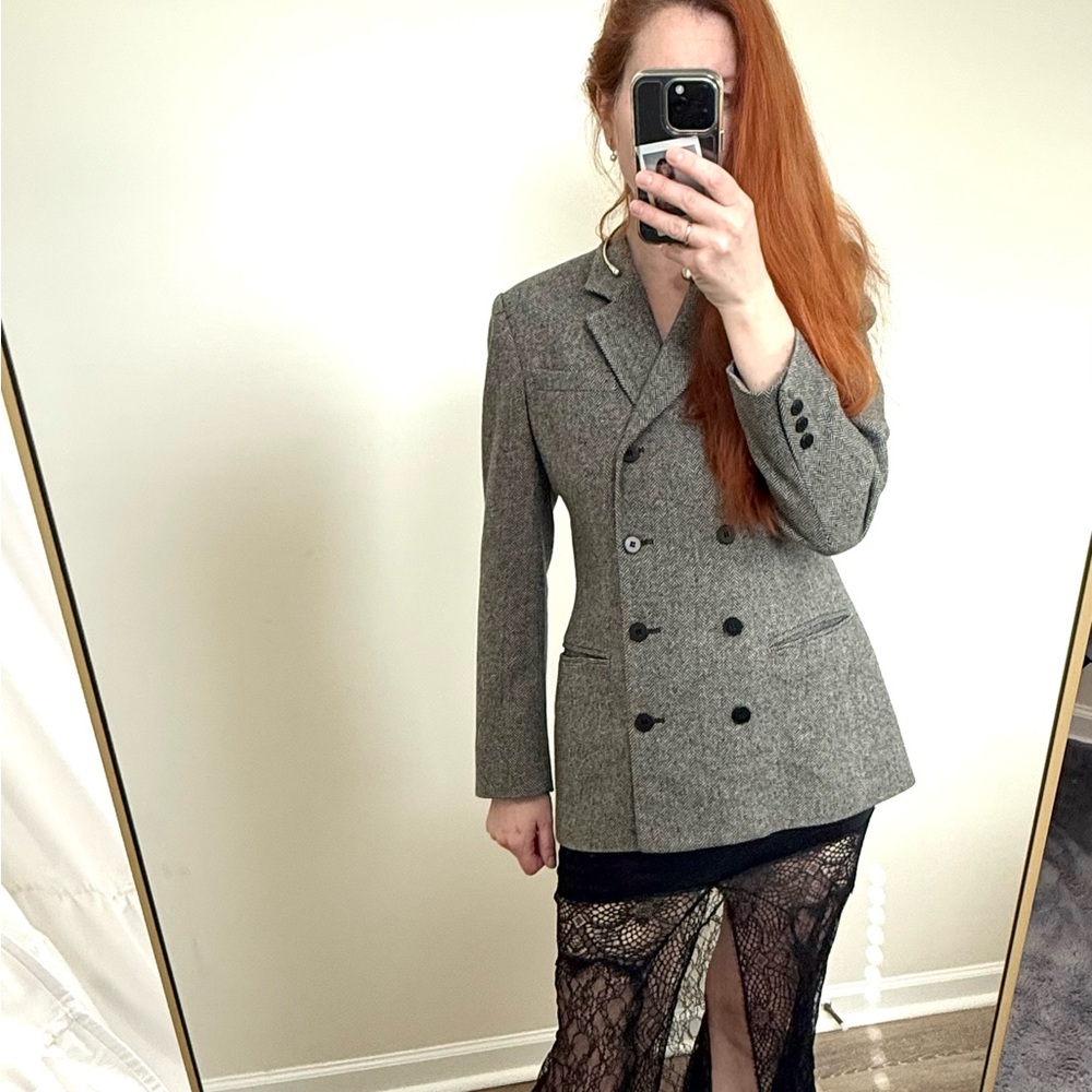 CHAUS Vintage Classic Double-Breasted Wool Blend Blazer in Heather Gray size 6 - Picture 7 of 12